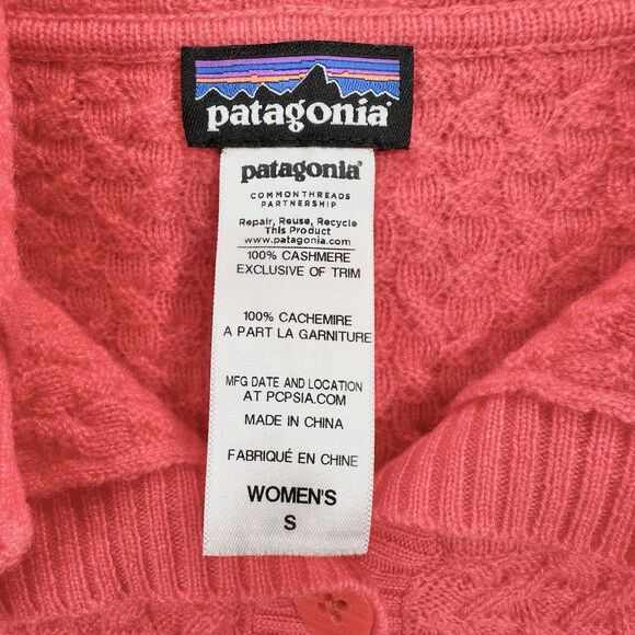 Patagonia Womens Cashmere Wool Sweater Hoodie Button Up Cardigan Sz Small Coral - Picture 5 of 12